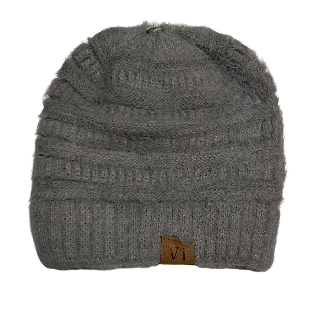 Vi Womens Winter Hat Fuzzy Warm Gray